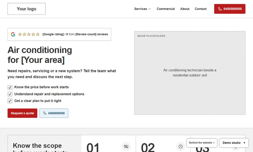 Air conditioning website wireframe preview