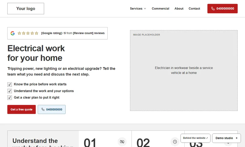 Electrical website wireframe preview