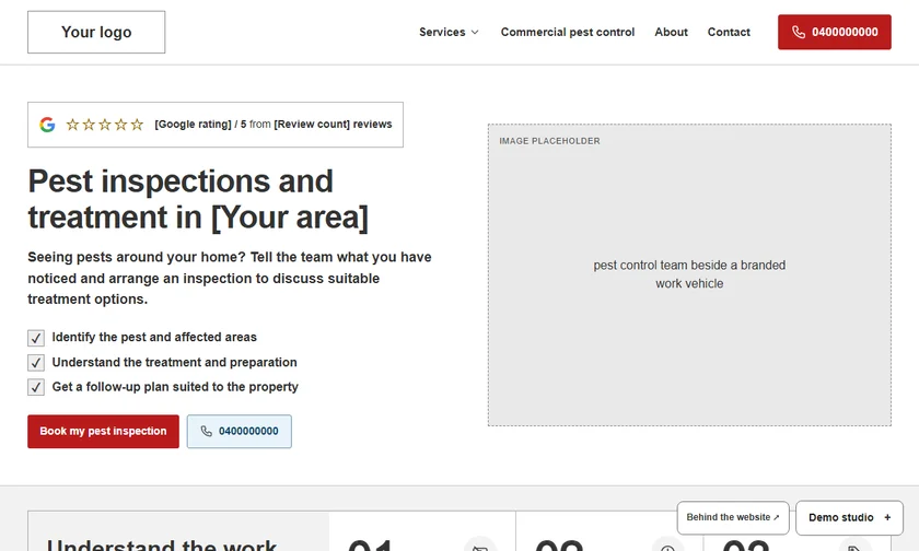 Pest control website wireframe preview