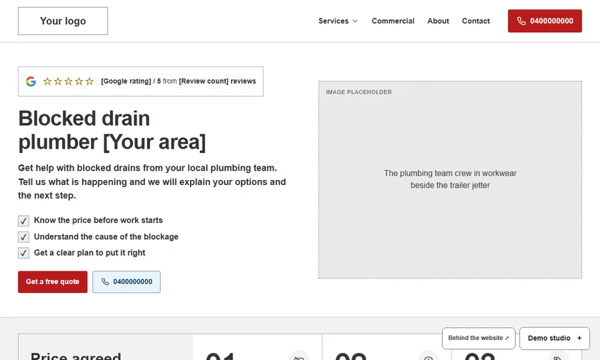 Plumbing website wireframe preview