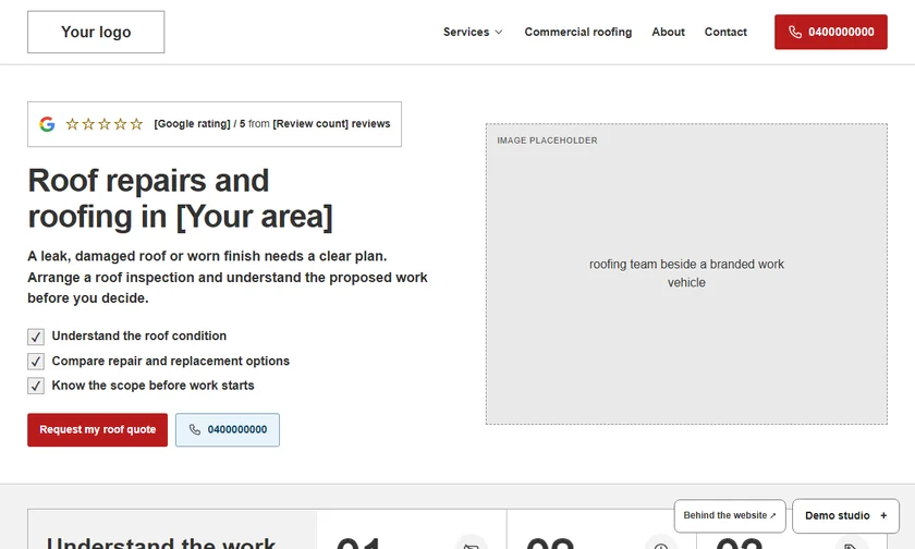 Roofing website wireframe preview