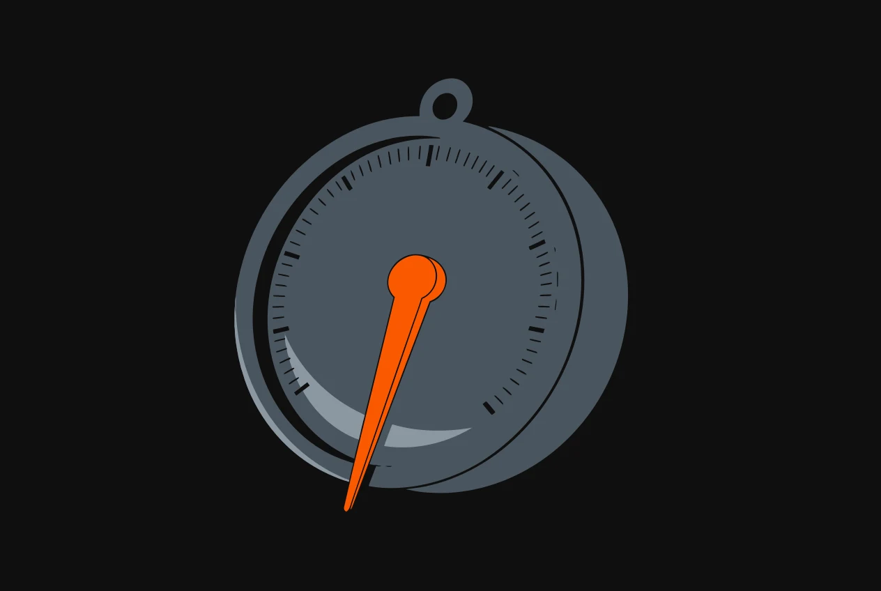 A round pressure gauge with a blank dial, its orange needle resting flat at the bottom of the scale.
