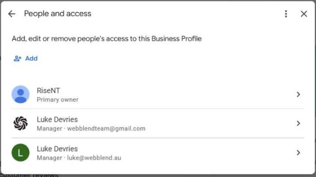 The People and access screen, with the Add button at the top left.