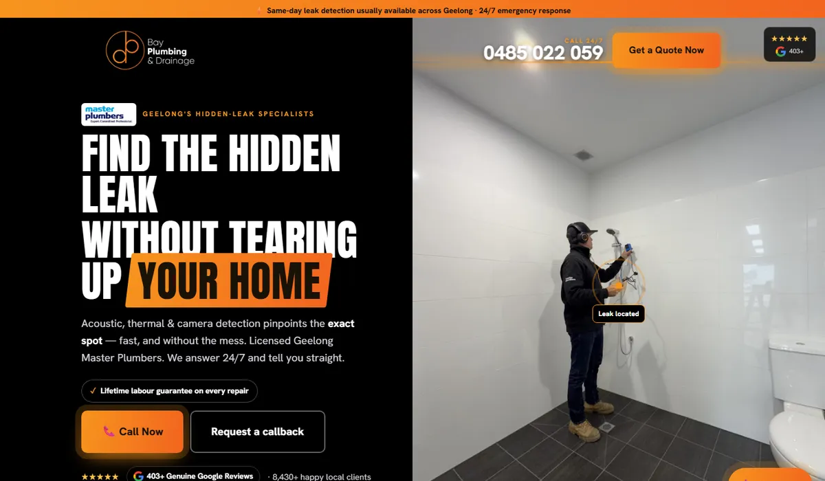 The Bay Plumbing & Drainage website, built by Web Blend