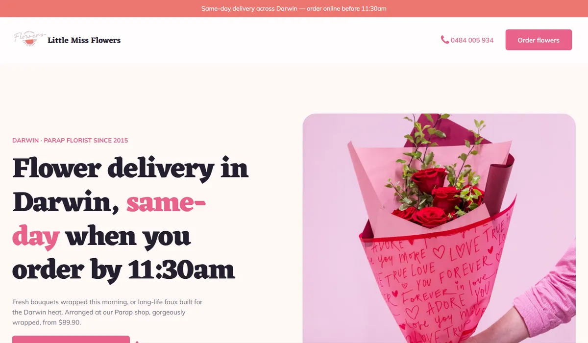 The Little Miss Flowers website, built by Web Blend