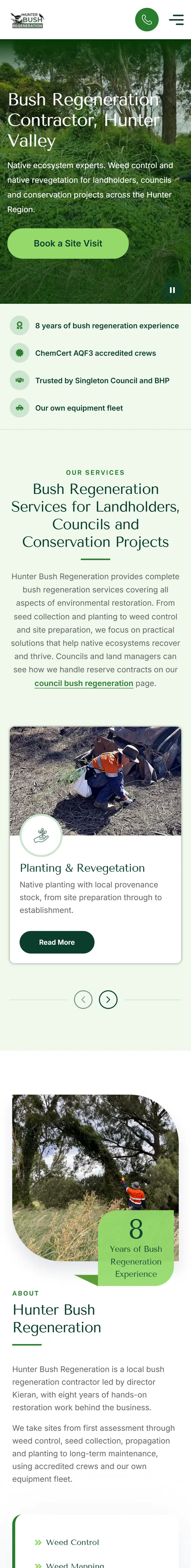The Hunter Bush Regeneration homepage on a phone.