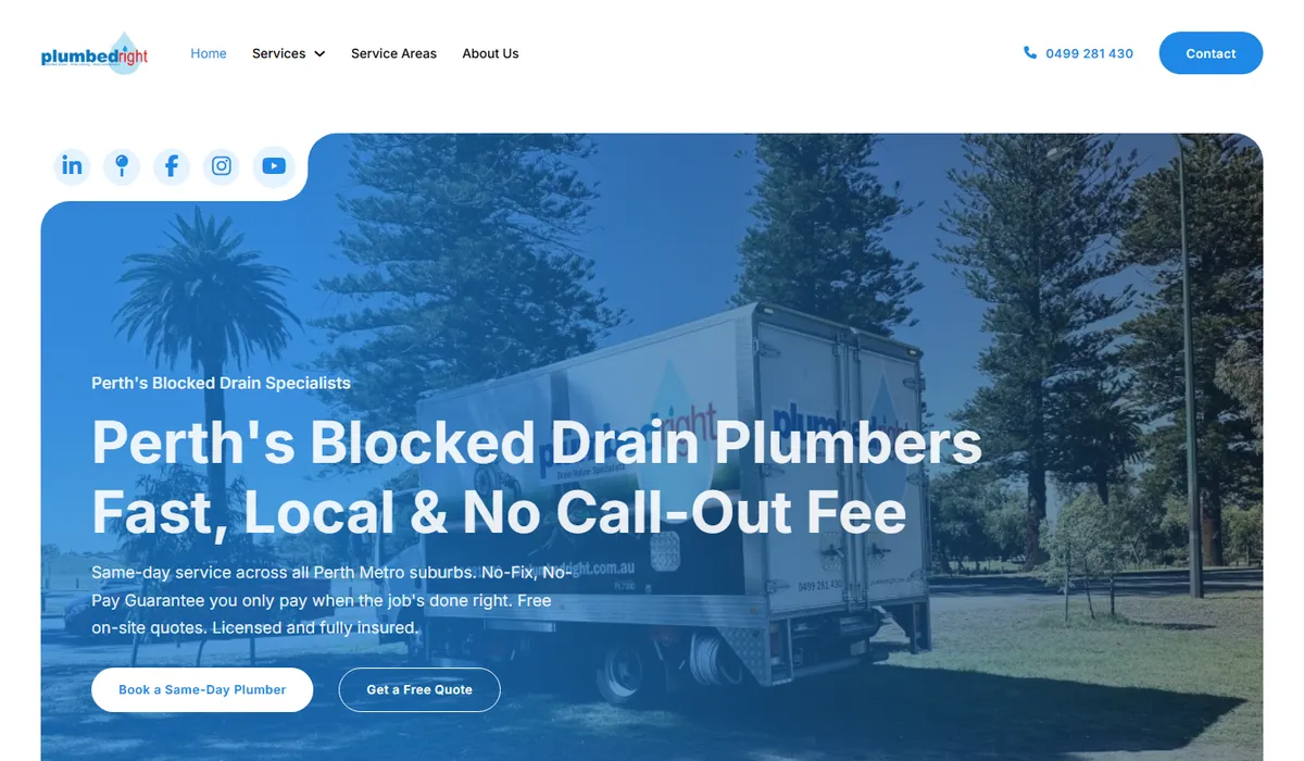 The Plumbed Right website, built by Web Blend