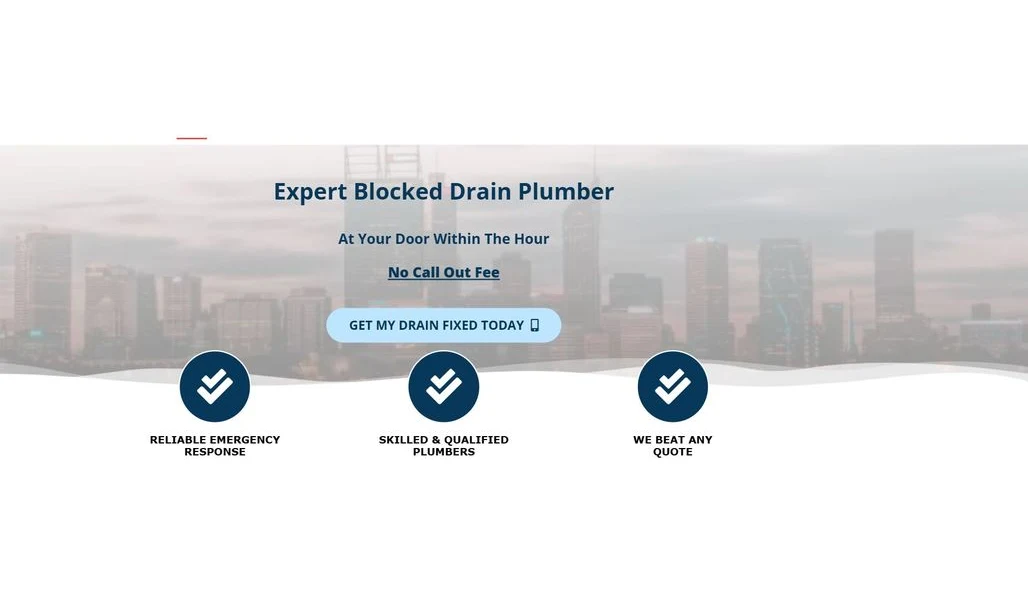 The plumbing website homepage loading normally after malware removal, hero and call to action visible, with no fake verification layer.